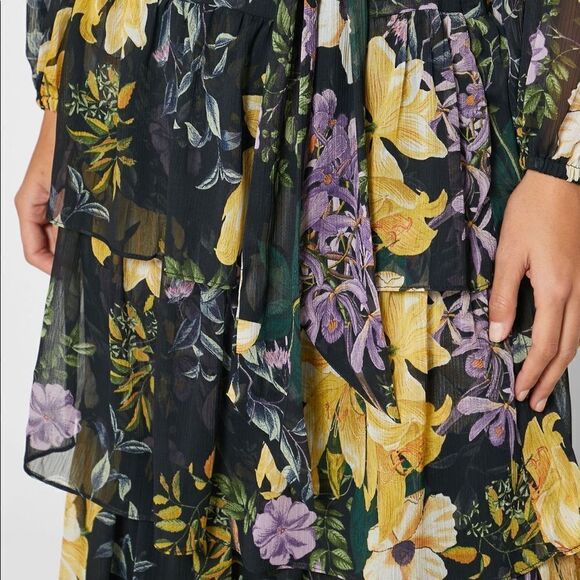 Mango Floral Print Layered Skirt Belted Frills - Picture 6 of 6